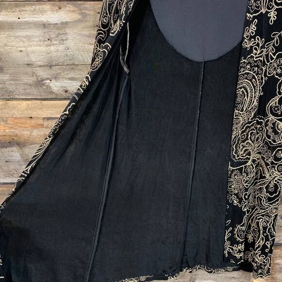 Vintage Petite Black Gold Glitter Embroidered Long Sleeve Open Front Cardigan - Picture 5 of 11